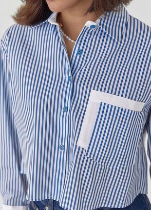 Укороченная рубашка в полоску с двумя карманами5 фото