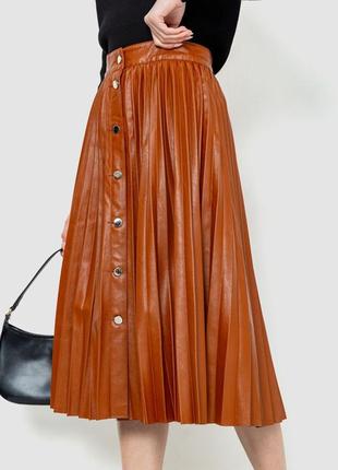 Кожаная плисерированная юбка на пуговицах плиссе3 фото