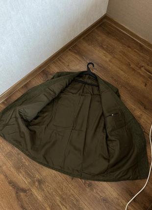 Стильный зеленый/хаки шерстяной пиджак в клетку  в полоску в стиле zara6 фото