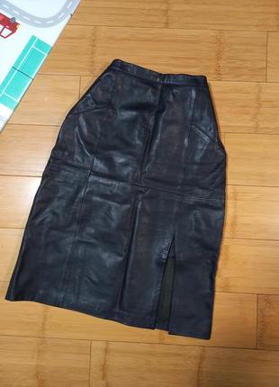 Трендовая юбка миди экокожа
