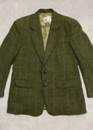 Стильный зеленый/хаки шерстяной пиджак в клетку в полоску в стиле zara