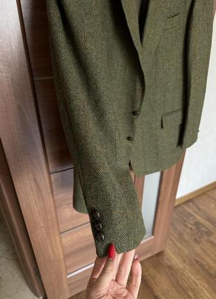 Стильный зеленый/хаки шерстяной пиджак в клетку в полоску в стиле zara7 фото