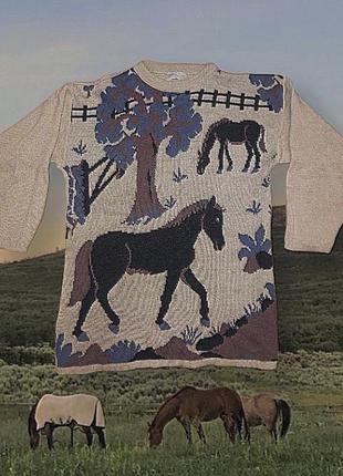 Винтажный свитер деда с лошадкой