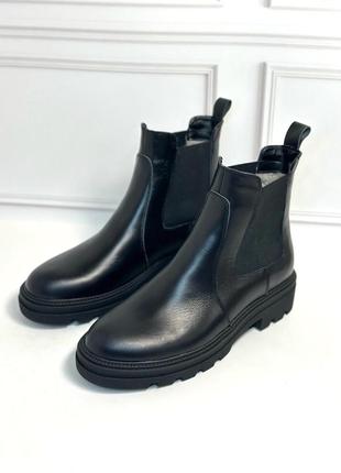 Женские челси ботинки черного цвета кожаные зимние в наличии 42 43р3 фото