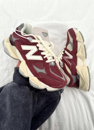 Шикарнезні кросівки new balance 9060 washed burgundy premium бордові з бежевим унісекс 36-45 р