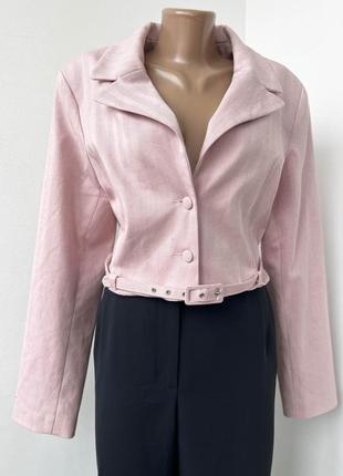 Розовый укороченый пиджак с люрексом под vs1 фото