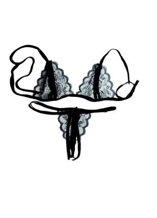 Комплект сексуальної білизни жіночої чорна мернживо кружевна стрінги з доступом сексі еротик еротична набір