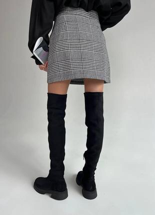 Ботфорты замшевые со стрейчем черные демисезонные