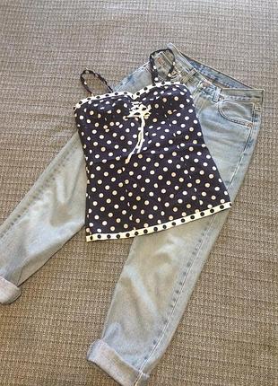 Блуза блузочка топик на бретельках в горошек коттон