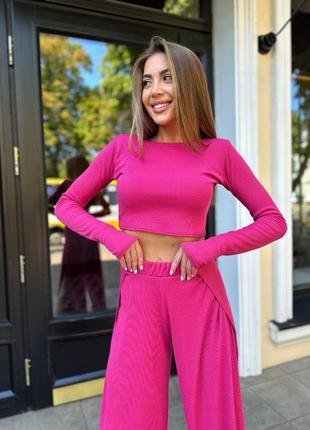 Жіночий рожевий стильний костюм двійка 🔥топ + штани5 фото