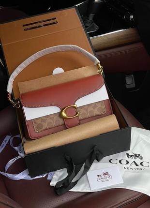 Сумка coach tabby red/beige shoulder bag in signature canvas