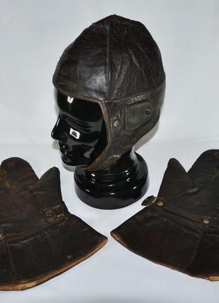 Кожанный шлем luftwaffe,краги. зимний . №2