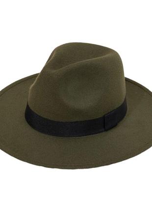 Шляпа федора с лентой хаки1 фото