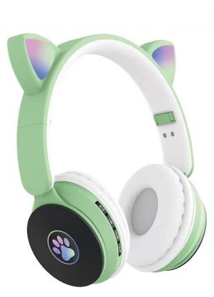 Бездротові навушники st77 led з котячими вушками, що світяться. колір: зелений9 фото