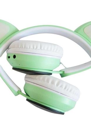 Бездротові навушники st77 led з котячими вушками, що світяться. колір: зелений4 фото