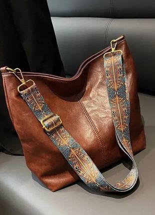 Стильна коричнева руда жіноча сумка на плече через плече крос боді шопер екошкіра