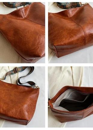 Стильна коричнева руда жіноча сумка на плече через плече крос боді шопер екошкіра10 фото