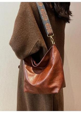 Стильна коричнева руда жіноча сумка на плече через плече крос боді шопер екошкіра4 фото
