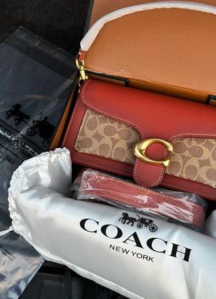 Сумочка женская coach tabby red/beige shoulder bag in signature canvas (арт: 99012)9 фото