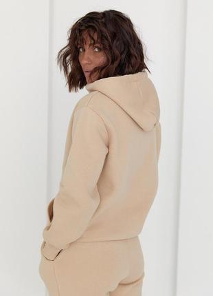 Женское теплое худи с карманом спереди - бежевый цвет, l/xl (есть размеры)2 фото