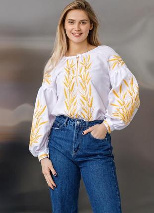 Вышиванка с колышками колоски женская вышитая рубашка блуза с вышивкой2 фото