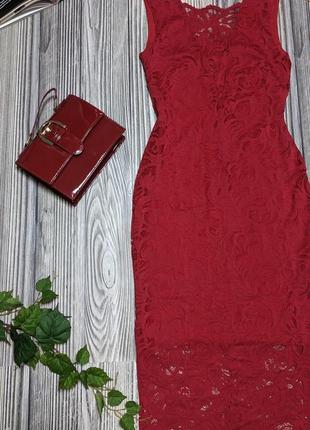 Красное кружевное платье миди h&m #j2 фото