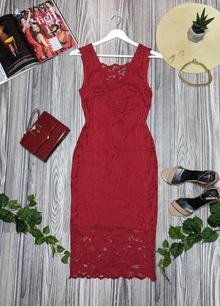 Красное кружевное платье миди h&m #j