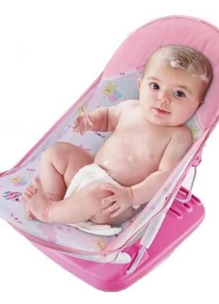 Дитячий шезлонг для купання новонароджених zx 2108 b рожевий, сидіння для купання, 3 нахили спинки2 фото