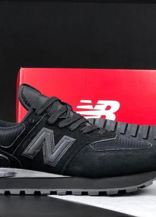 Мужские очень легкие стильные демисезонные кроссовки new balance 574 черные, натуральный замш4 фото