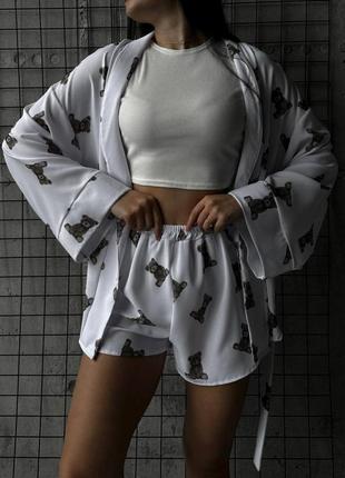 Домашній жіночий комплект піжама двійка: шорти + халат