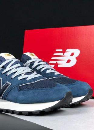 Мужские очень легкие демисезонные кроссовки new balance 574 синие стильные, натуральный замш2 фото