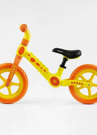 Дитячий біговел corso cs-12496 жовтий, колеса eva 12' дюймів із нейлоновою рамою та вилкою, велобіг2 фото