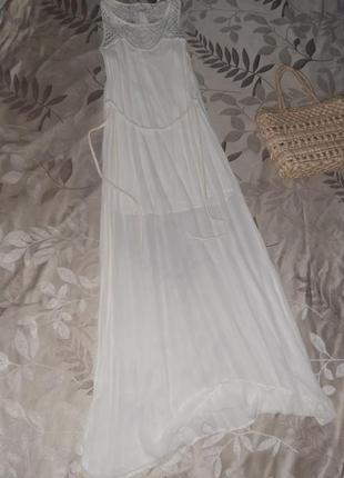 Плаття в підлогу молочно-біле тканина натуральна крибдышин віскоза