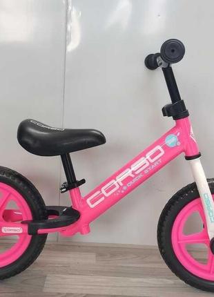 Велобег детский corso sprint jr-01309 розовый, колеса 12" eva (пена), подставка для ног