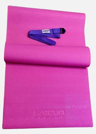 Комплект килимок і ремінь для йоги liveup yoga mat + belt рожевий 173x61x0.4см