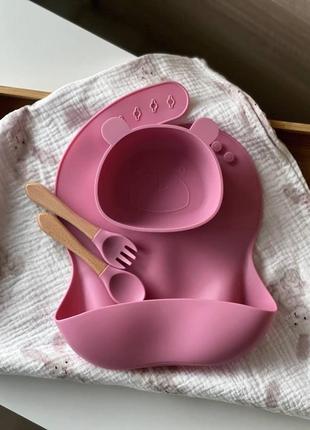 Набір дитячого силіконового посуду ведмедик