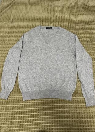 Світло сірий чоловічий джемпер светр з v образним вирізом