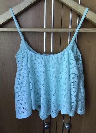 Кружевной укороченый топ,мятный кружевной топ new look