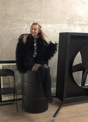 Гуня коцована шуба з лами альпака чорна колір чорний. коротка пухнаста шуба еко хутро.
