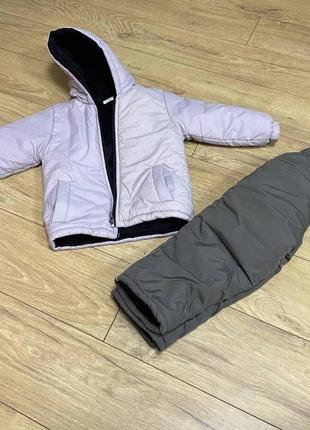 Бледносиреневый с серым зимний комплект 92 размер 2888