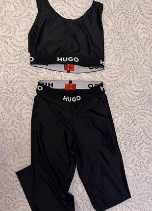 Женский черный спортивный комплект для занятий спортом, фитнесом, йогой в стиле hugo5 фото