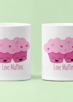 Парные чашки кружки love muffins для влюблённых белые 330 мл