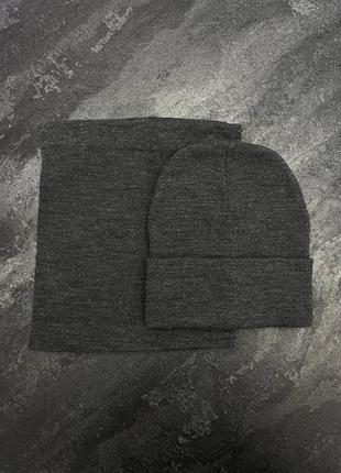 Шапка + шарф комплект мужской зимний темно-серый набор теплый флисовый до -30°с шапка мужская
