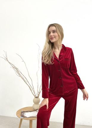 Красная велюровая пижама, комплект для дома5 фото