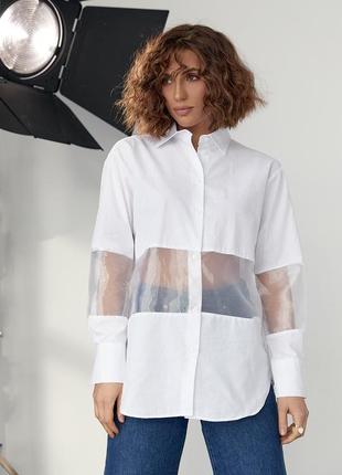 Подовжена жіноча сорочка з прозорими вставками — білий колір, m (є розміри)5 фото