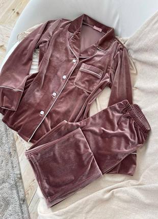 Велюрова піжама, комплект для дому штани та сорочка