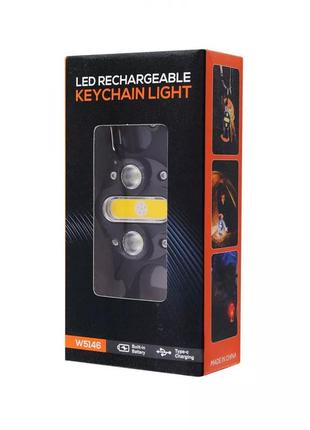 Акумуляторний led ліхтарик w5146 з type-c (7 режимів, карабін, ніж, магніт)7 фото