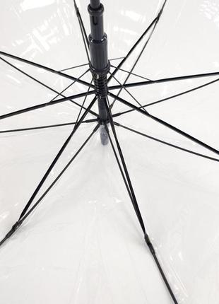 Прозрачный женский зонт-трость mario umbrellas с 8 спицами и полуавтоматическим открытием, черная ручка6 фото