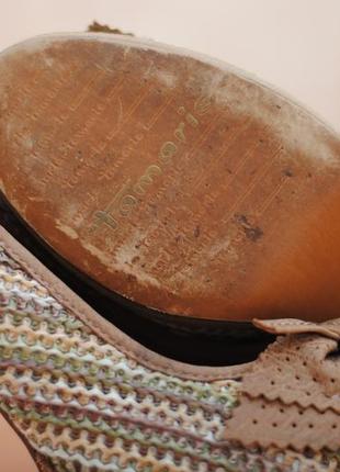 Кожаные бежевые плетенные туфли на каблуке tamaris, 39 размер. оригинал8 фото