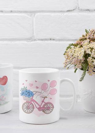 Парні чашки кружки слоник та велосипед для закоханих білі 330 мл2 фото